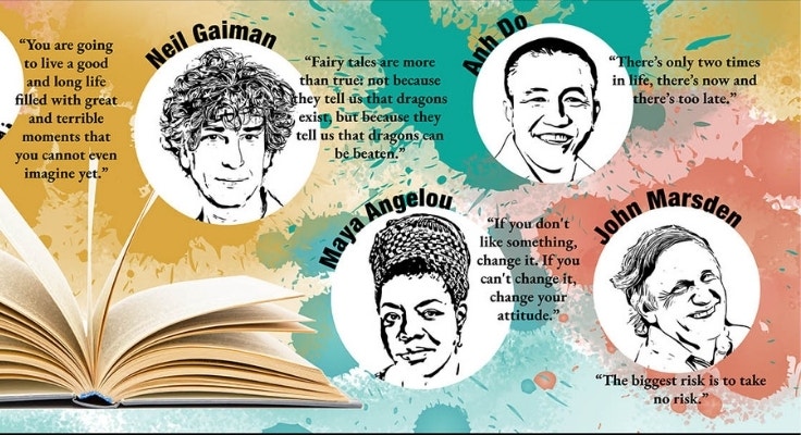 an open book with quotes from popular authors